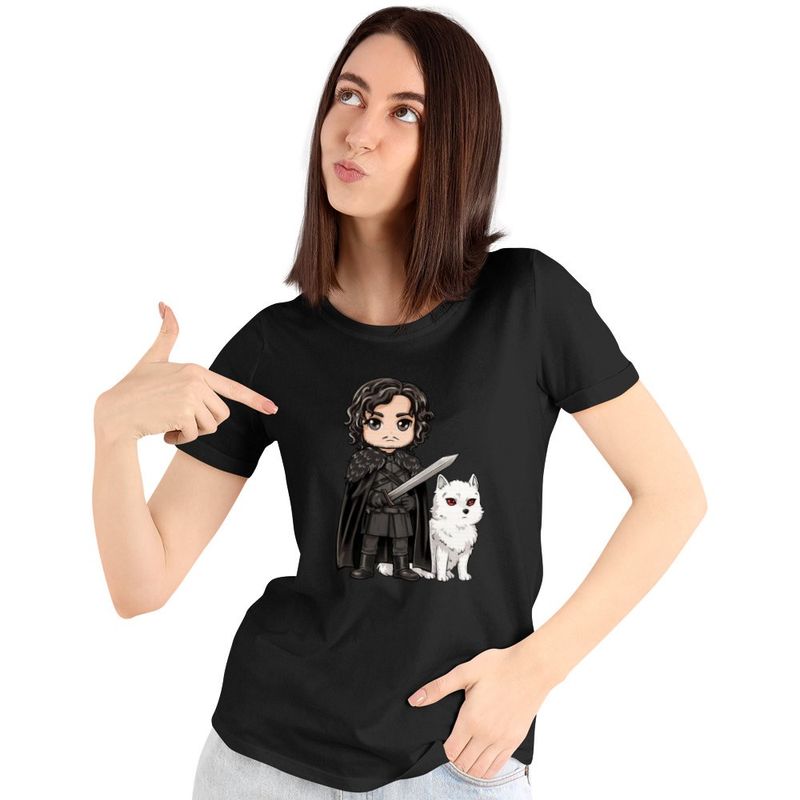 Fashion, accesorii si bijuterii - Femei - Imbracaminte femei - Tricouri si topuri femei - Tricou Femei Game of Thrones Jon Snow Ghost Wolf, negru, marime S - Infinity.ro