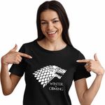 Fashion, accesorii si bijuterii - Femei - Imbracaminte femei - Tricouri si topuri femei - Tricou Femei Game of Thrones Winter is Coming House Stark, negru, marime S - Infinity.ro