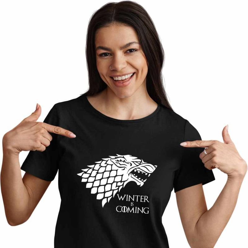 Fashion, accesorii si bijuterii - Femei - Imbracaminte femei - Tricouri si topuri femei - Tricou Femei Game of Thrones Winter is Coming House Stark, negru, marime S - Infinity.ro