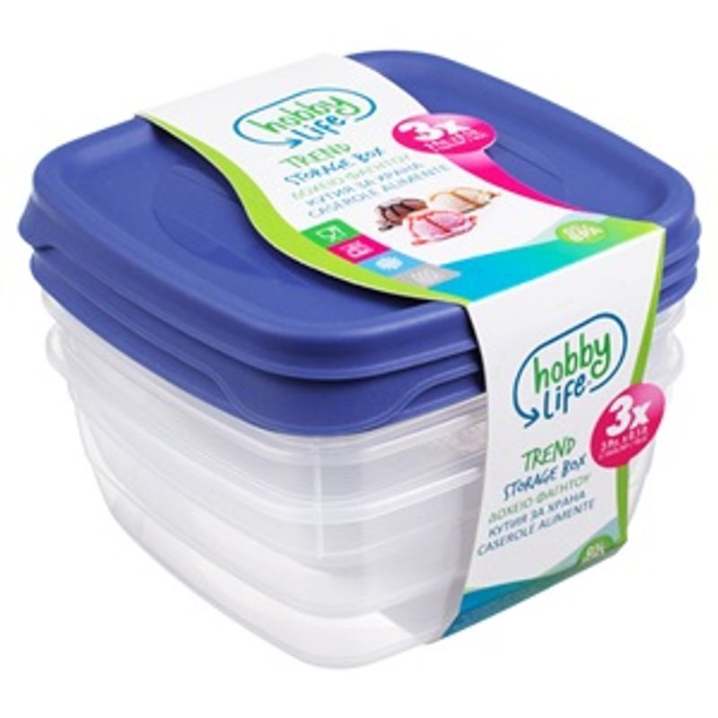 Casa si Gradina - Bucatarie si vesela - Organizare si depozitare bucatarie - Cutii alimentare - Set caserole transparente cu capac bleu pentru depozitarea alimentelor în frigid - Infinity.ro