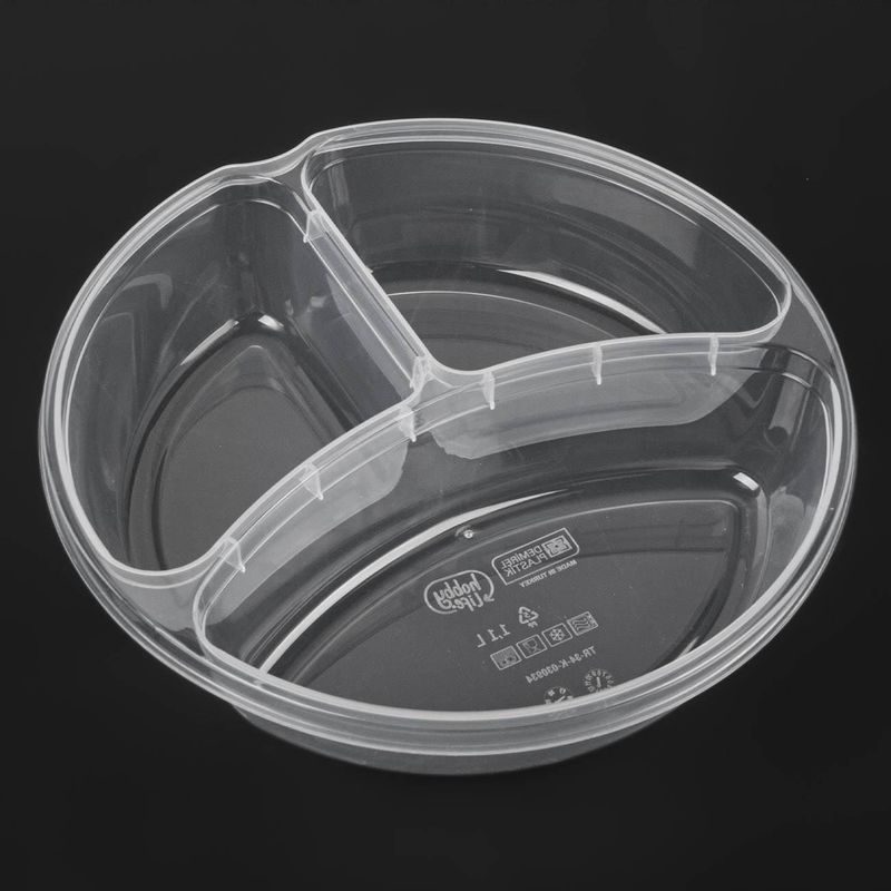 Casa si Gradina - Bucatarie si vesela - Organizare si depozitare bucatarie - Cutii alimentare - Caserola Rotunda din Plastic cu 3 Compartimente & Capac Gri 1.1L - Infinity.ro