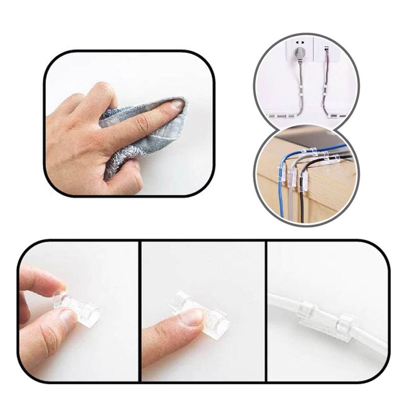 PC, gaming si accesorii - Retelistica - Cabluri si accesorii - Cârlige Organizare Cabluri Transparente din Plastic, Set 20 Buc - Infinity.ro