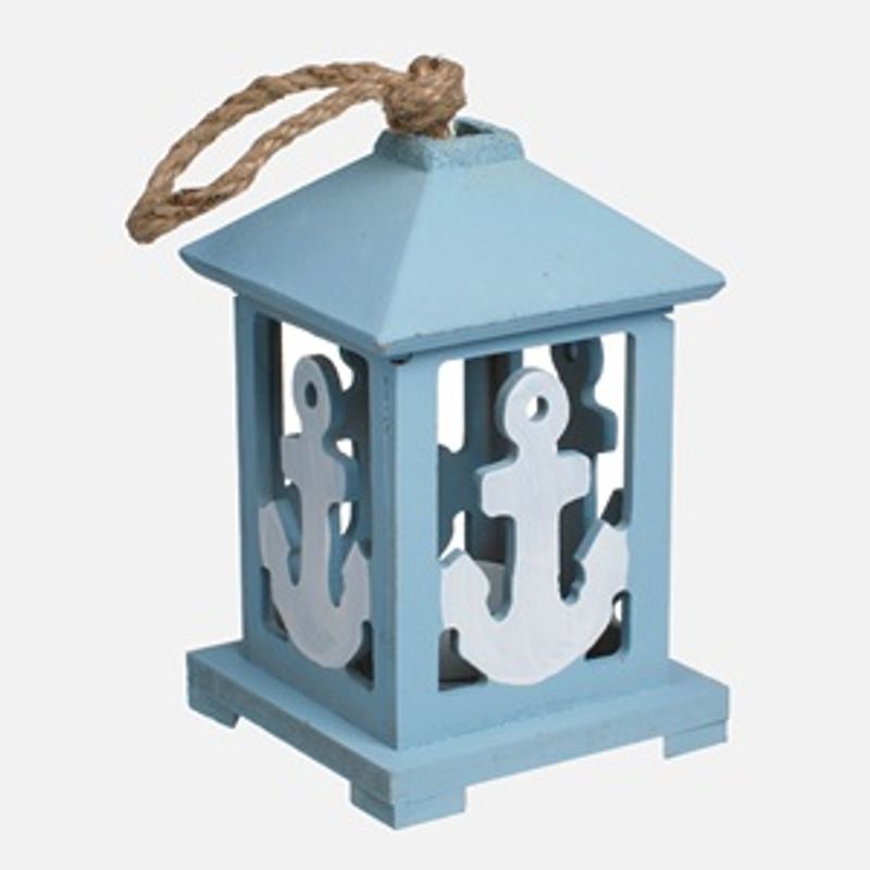 Casa si Gradina - Corpuri si surse de iluminat - Iluminat exterior - Felinare - Felinar decorativ din lemn cu ancora, 15 cm, albastru - Infinity.ro
