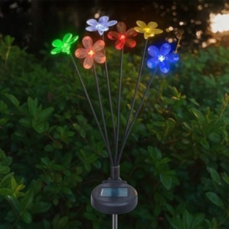 Casa si Gradina - Corpuri si surse de iluminat - Iluminat exterior - Lampi solare - Lampa solara tip stick cu buchet de flori colorate, 73 cm - Infinity.ro