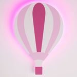 Casa si Gradina - Corpuri si surse de iluminat - Veioze si lampi - Lampi de veghe copii - Lampa decorativa LED din lemn, forma de balon cu aer cald, Alb si Roz, 15.5x23cm - Infinity.ro