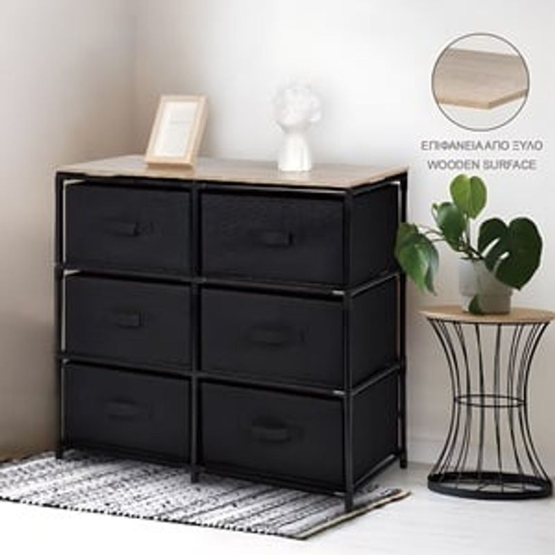 Casa si Gradina - Mobilier - Comode si corpuri - Comode - Comoda cu 6 Sertare Textile, Suprafata din Lemn, 75x30x69cm - Infinity.ro