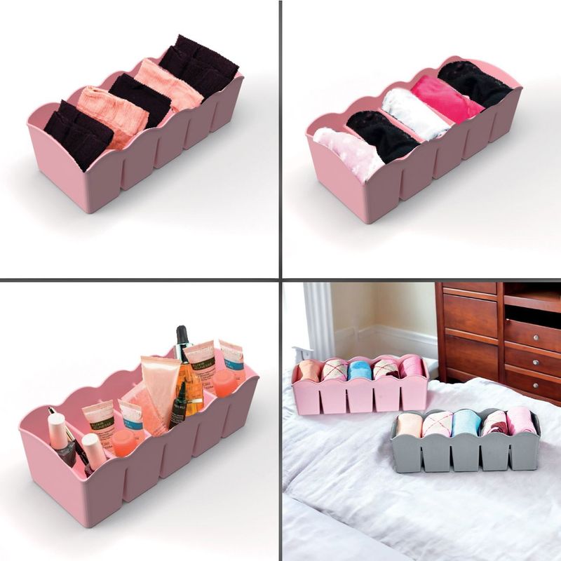 Casa si Gradina - Mobilier - Organizare si depozitare - Organizatoare pentru sertare si dulapuri - Organizator de sertare cu 5 compartimente, Roz, Plastic, 23x10x7.5 cm - Infinity.ro