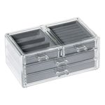 Fashion, accesorii si bijuterii - Femei - Bijuterii femei - Cutii bijuterii - Suport Organizator pentru Bijuterii, Acrilic Transparent cu 4 Sertare Captusite cu Velvet Gri, 24x13.5x13 cm - Infinity.ro