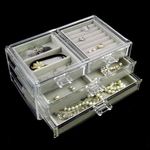 Fashion, accesorii si bijuterii - Femei - Bijuterii femei - Cutii bijuterii - Suport Organizator pentru Bijuterii, Acrilic Transparent cu 4 Sertare Captusite cu Velvet Gri, 24x13.5x13 cm - Infinity.ro