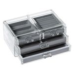 Fashion, accesorii si bijuterii - Femei - Bijuterii femei - Cutii bijuterii - Suport Organizator pentru Bijuterii, Acrilic Transparent cu 4 Sertare Captusite cu Velvet Gri, 24x13.5x13 cm - Infinity.ro