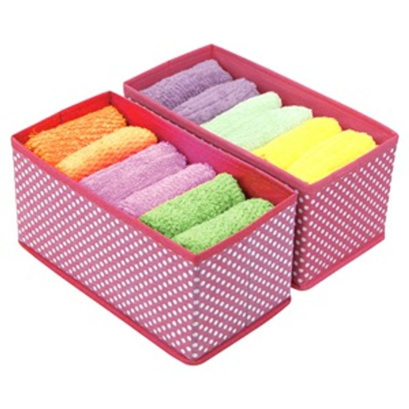 Casa si Gradina - Mobilier - Organizare si depozitare - Organizatoare pentru sertare si dulapuri - Organizator Textil pentru Sertar, 2 buc, 28x14x13.5cm, Fucsia cu Buline - Infinity.ro