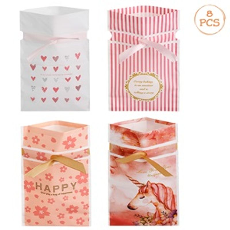 Market - Curatenie si intretinere casa - Produse bucatarie - Pungi si folii alimentare - Pungi din Plastic 4 Modele cu Mesaje & Panglici pentru Dulciuri 13x17,5cm - 8buc - Infinity.ro