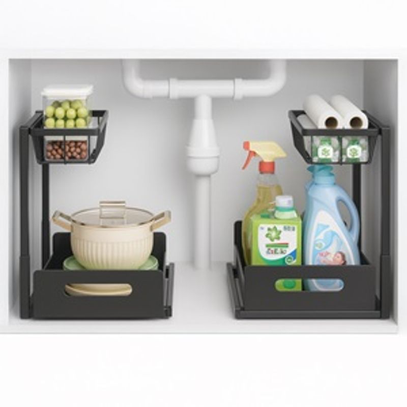 Casa si Gradina - Mobilier - Biblioteci si rafturi - Rafturi - Raft Metalic Glisant cu Suport, 36x27x28,5cm, Negru - Infinity.ro