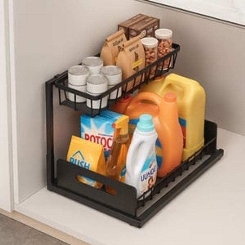 Casa si Gradina - Mobilier - Biblioteci si rafturi - Rafturi - Raft Metalic Glisant cu Suport, 36x27x28,5cm, Negru - Infinity.ro