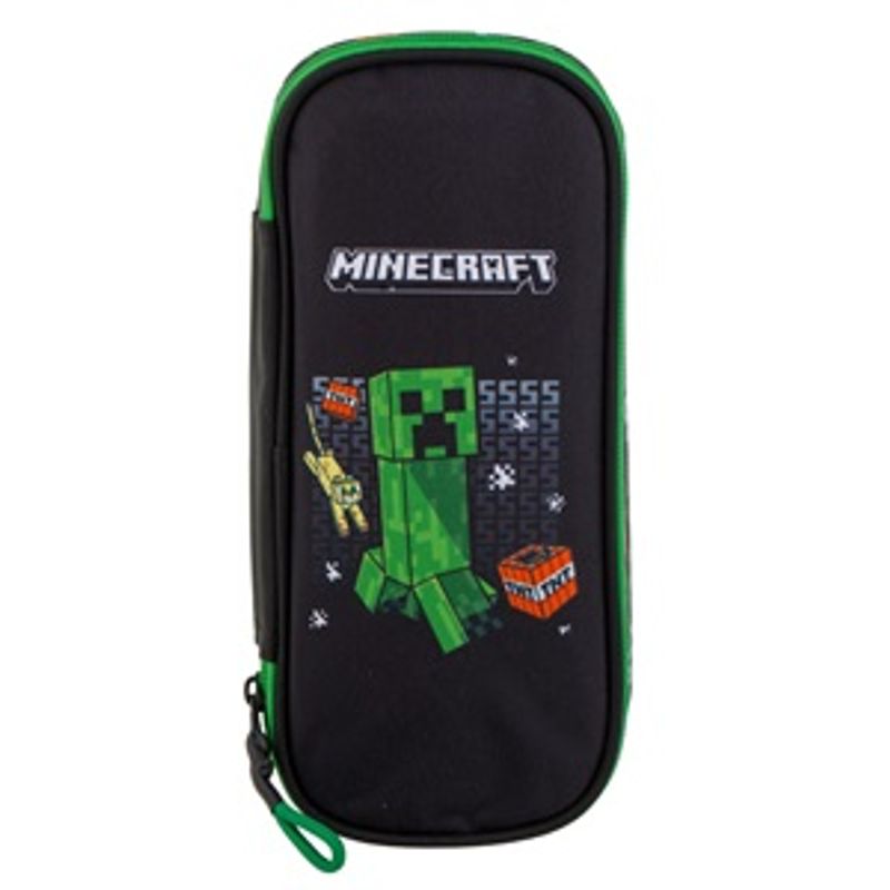 Carti si Birotica - Rechizite - Penare - Penar oval negru cu model Minecraft, 23x5x10 cm - Infinity.ro