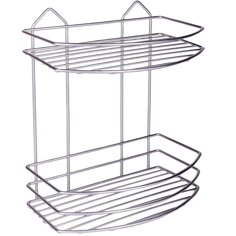 Casa si Gradina - Mobilier - Biblioteci si rafturi - Rafturi - Raft Metalic Suspendabil pentru Baie, 2 Nivele, 25x15x30cm, Argintiu - Infinity.ro