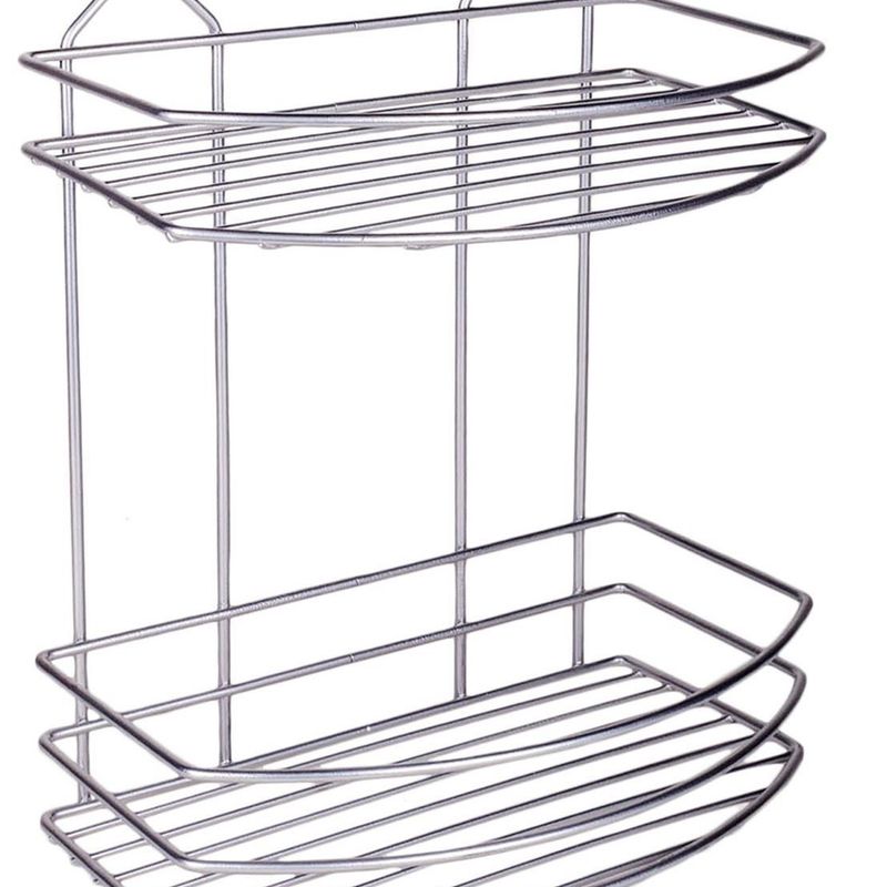 Casa si Gradina - Mobilier - Biblioteci si rafturi - Rafturi - Raft Metalic Suspendabil pentru Baie, 2 Nivele, 25x15x30cm, Argintiu - Infinity.ro