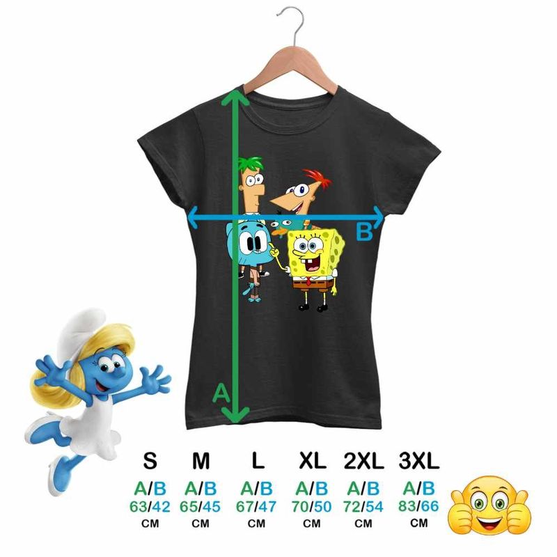 Fashion, accesorii si bijuterii - Femei - Imbracaminte femei - Tricouri si topuri femei - Tricou Femei Phineas Ferb Gumball Spongebob, negru, marime S - Infinity.ro