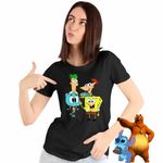 Fashion, accesorii si bijuterii - Femei - Imbracaminte femei - Tricouri si topuri femei - Tricou Femei Phineas Ferb Gumball Spongebob, negru, marime S - Infinity.ro