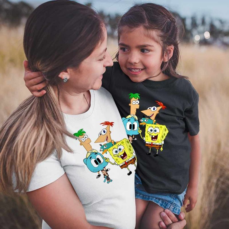 Fashion, accesorii si bijuterii - Femei - Imbracaminte femei - Tricouri si topuri femei - Tricou Femei Phineas Ferb Gumball Spongebob, negru, marime S - Infinity.ro