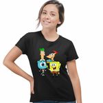 Fashion, accesorii si bijuterii - Femei - Imbracaminte femei - Tricouri si topuri femei - Tricou Femei Phineas Ferb Gumball Spongebob, negru, marime S - Infinity.ro