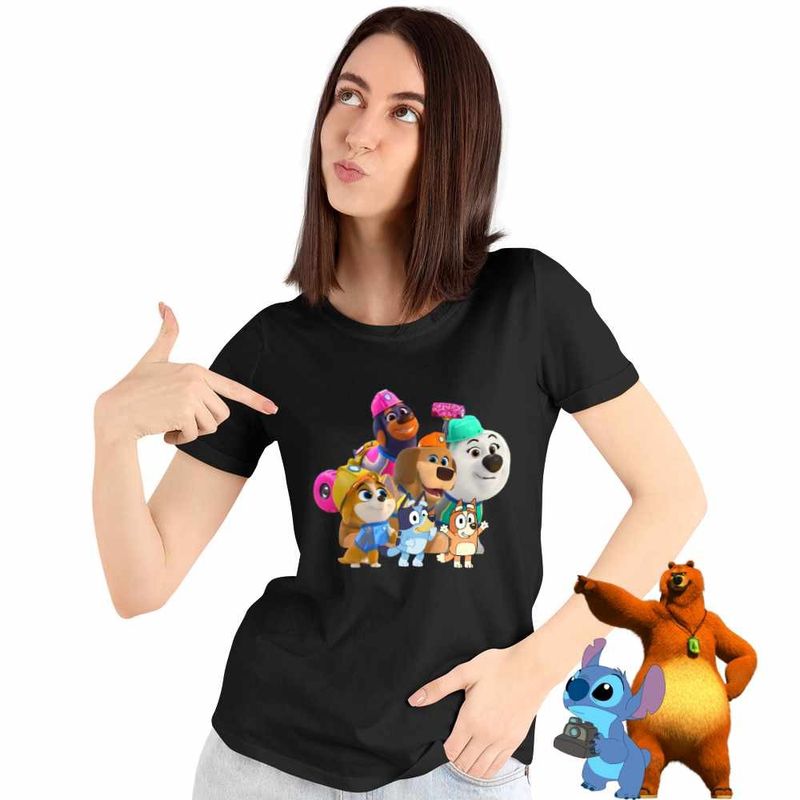 Fashion, accesorii si bijuterii - Femei - Imbracaminte femei - Tricouri si topuri femei - Tricou Femei Pupstruction Bluey Catelusi Constructori Bingo Blue, negru, marime S - Infinity.ro