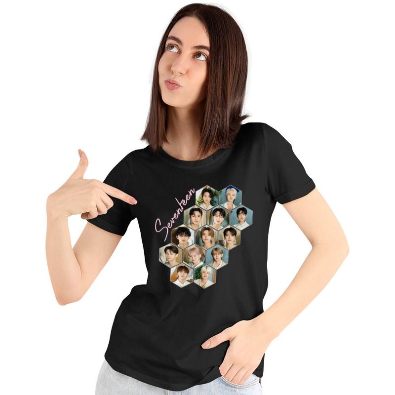 Fashion, accesorii si bijuterii - Femei - Imbracaminte femei - Tricouri si topuri femei - Tricou Femei Seventeen Merch Kpop, negru, marime S - Infinity.ro