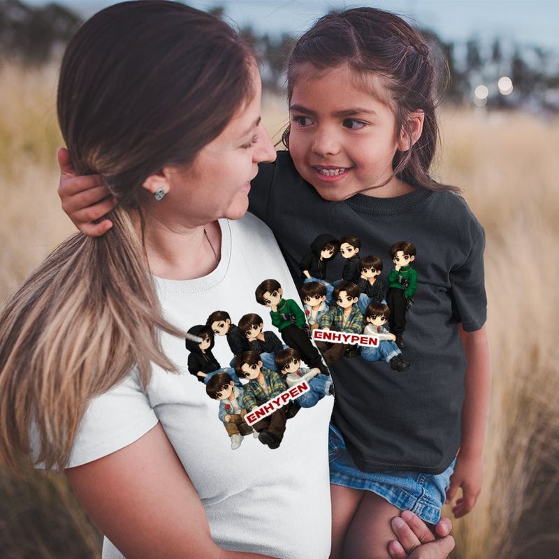 Fashion, accesorii si bijuterii - Femei - Imbracaminte femei - Tricouri si topuri femei - Tricou Femei Kpop Enhypen Cartoon Merch, negru, marime S - Infinity.ro