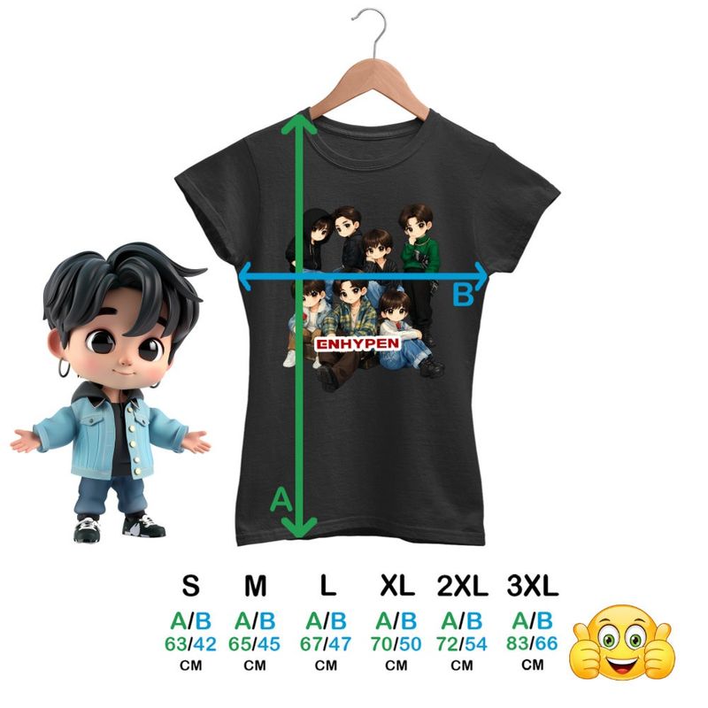 Fashion, accesorii si bijuterii - Femei - Imbracaminte femei - Tricouri si topuri femei - Tricou Femei Kpop Enhypen Cartoon Merch, negru, marime S - Infinity.ro