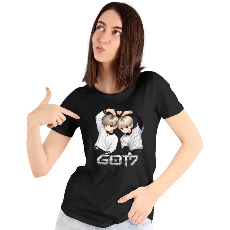 Fashion, accesorii si bijuterii - Femei - Imbracaminte femei - Tricouri si topuri femei - Tricou Femei Got7 Kpop Merch Cartoon, negru, marime S - Infinity.ro