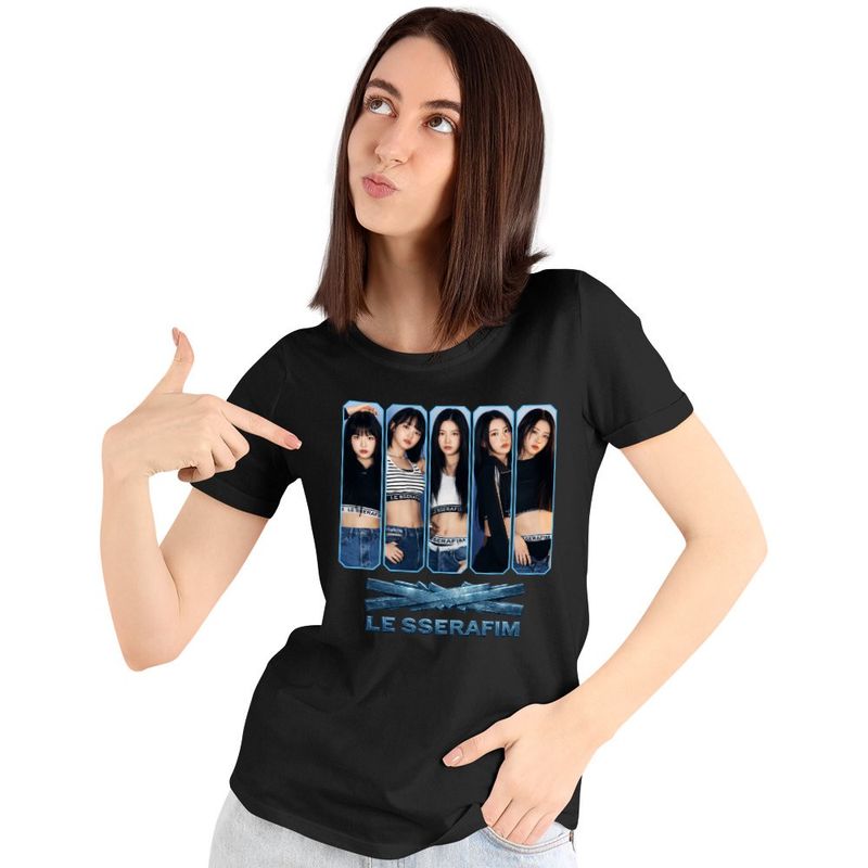 Fashion, accesorii si bijuterii - Femei - Imbracaminte femei - Tricouri si topuri femei - Tricou Femei Le Sserafim Kpop Bts Party Merch, negru, marime S - Infinity.ro