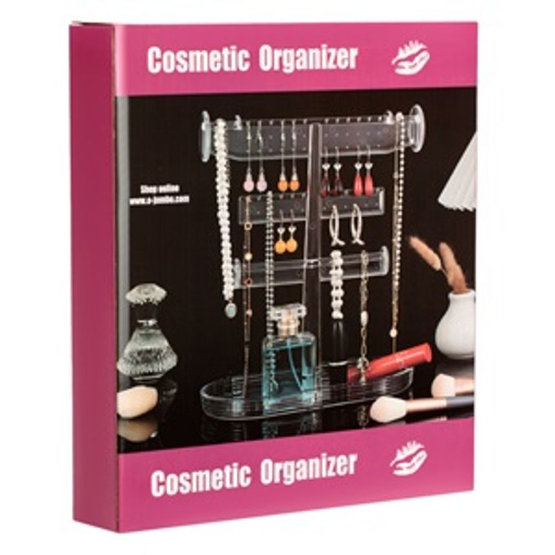 Fashion, accesorii si bijuterii - Femei - Bijuterii femei - Cutii bijuterii - Organizator acrilic transparent pentru bijuterii, cu tava, 23.5x12x27cm - Infinity.ro
