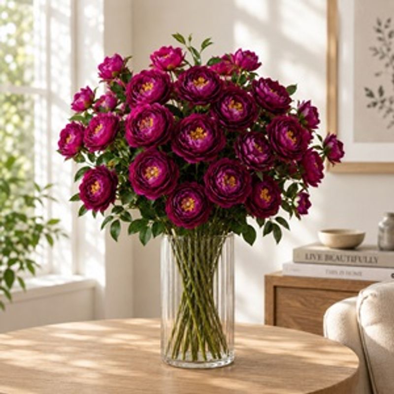 Casa si Gradina - Decoratiuni - Obiecte decorative - Plante artificiale - CAMELIE ROZ-MOV 3FLORI 63CM - Infinity.ro