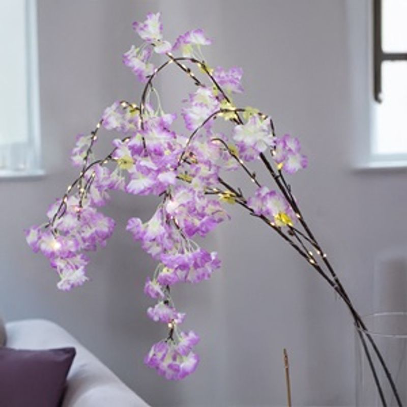 Casa si Gradina - Decoratiuni - Obiecte decorative - Plante artificiale - Ramuri decorative cu flori artificiale lila, 2 buc, 135 cm, 80 LED-uri - Infinity.ro