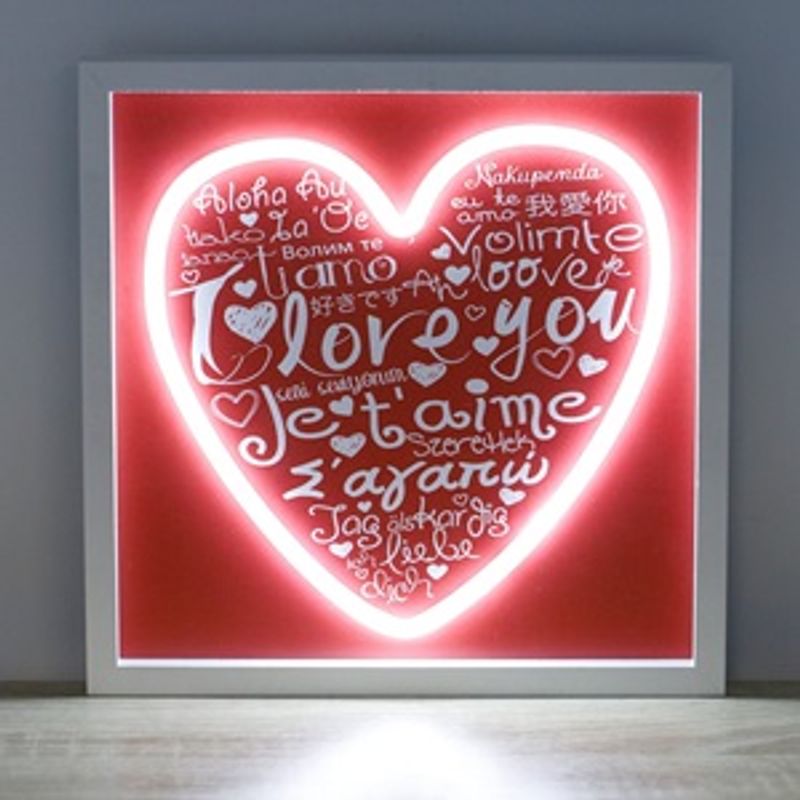 Casa si Gradina - Corpuri si surse de iluminat - Iluminat comercial si industrial - Corpuri iluminat comercial - Panou LED Neon Inima cu Mesaje de Dragoste, 25x25cm, Rosu - Infinity.ro