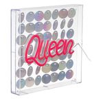Casa si Gradina - Corpuri si surse de iluminat - Iluminat comercial si industrial - Corpuri iluminat comercial - Panou LED Neon Roz Queen cu Paiete, 23x23cm - Infinity.ro