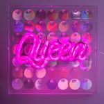 Casa si Gradina - Corpuri si surse de iluminat - Iluminat comercial si industrial - Corpuri iluminat comercial - Panou LED Neon Roz Queen cu Paiete, 23x23cm - Infinity.ro
