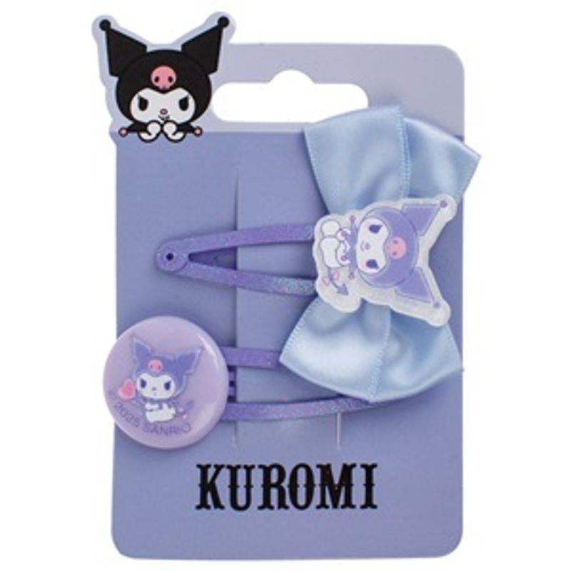 Fashion, accesorii si bijuterii - Copii - Accesorii copii - Accesorii pentru par copii - Agrafe de par pentru copii cu funda si glitter, 2 buc, 6 cm, lila si bleu, model Kuromi - Infinity.ro