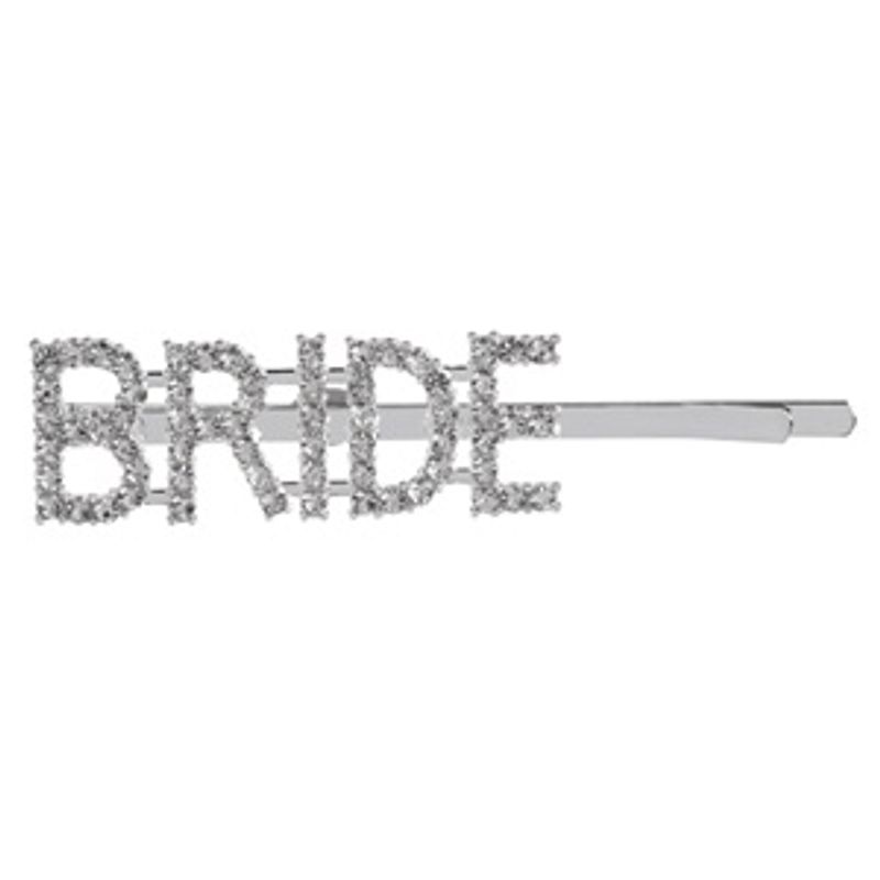 Fashion, accesorii si bijuterii - Copii - Accesorii copii - Accesorii pentru par copii - Agrafa de par argintie cu strasuri si textul Bride, 7 cm - Infinity.ro
