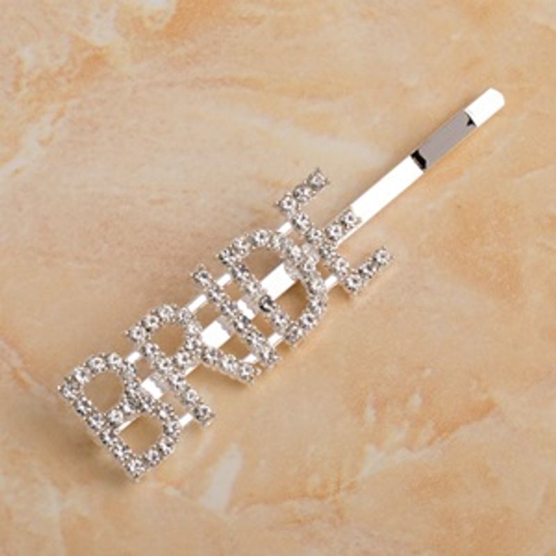 Fashion, accesorii si bijuterii - Copii - Accesorii copii - Accesorii pentru par copii - Agrafa de par argintie cu strasuri si textul Bride, 7 cm - Infinity.ro