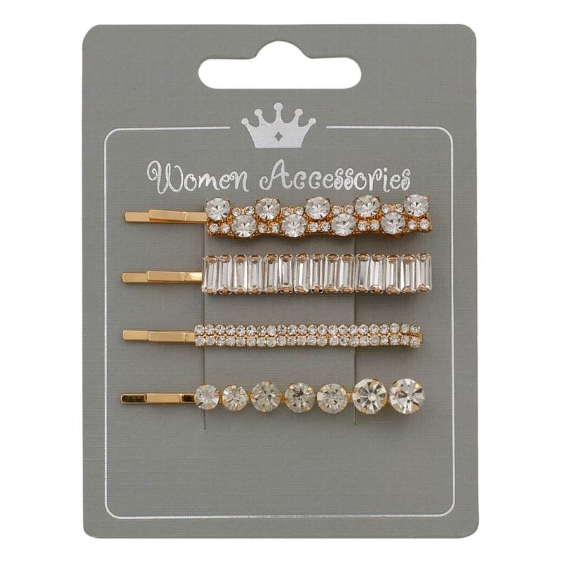 Fashion, accesorii si bijuterii - Copii - Accesorii copii - Accesorii pentru par copii - Agrafe de par aurii cu strass, Set 4 buc, 6 cm - Infinity.ro