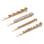 Fashion, accesorii si bijuterii - Copii - Accesorii copii - Accesorii pentru par copii - Agrafe de par aurii cu strass, Set 4 buc, 6 cm - Infinity.ro