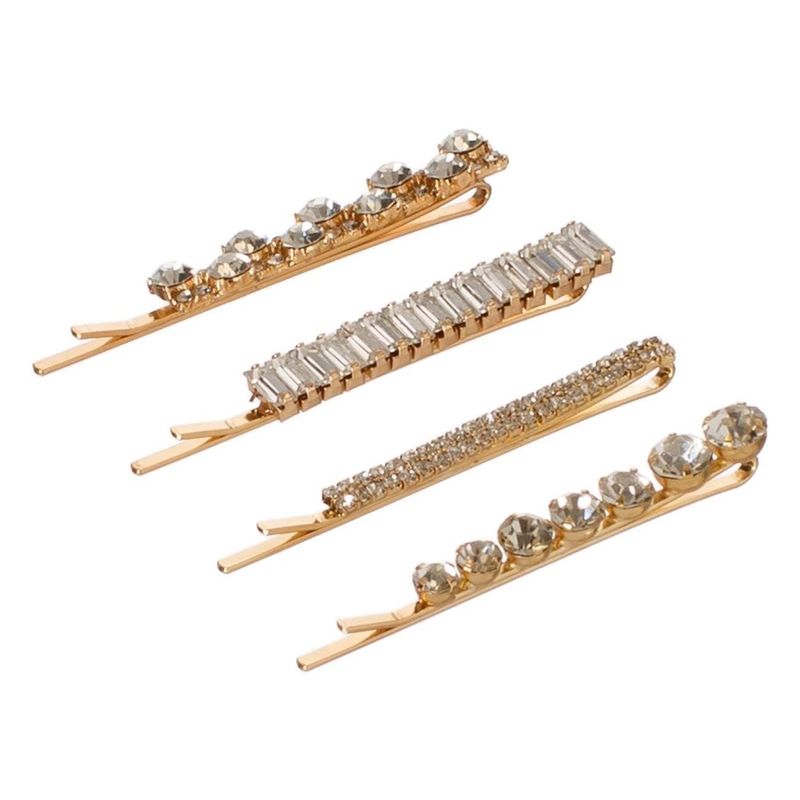 Fashion, accesorii si bijuterii - Copii - Accesorii copii - Accesorii pentru par copii - Agrafe de par aurii cu strass, Set 4 buc, 6 cm - Infinity.ro