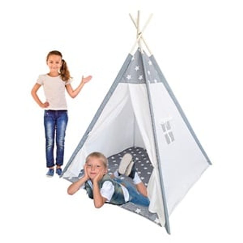 Jucarii, Copii si Bebe - Jucarii si jocuri - Jucarii de exterior - Casute si corturi copii - Cort de camera pentru copii tip indian, Alb si Gri, 120x120x150cm - Infinity.ro