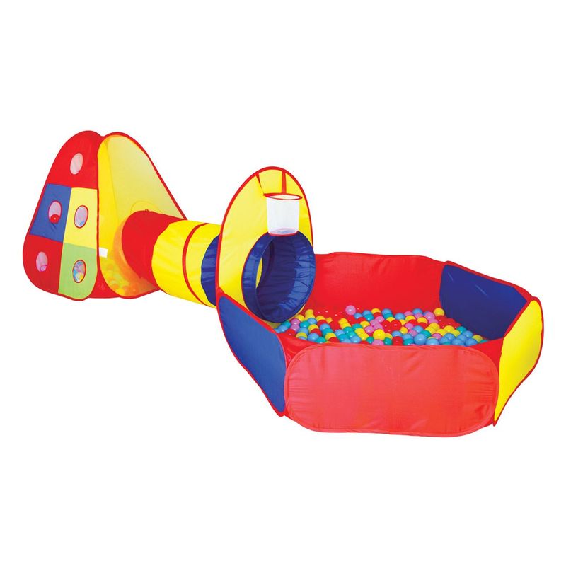 Jucarii, Copii si Bebe - Jucarii si jocuri - Jucarii de exterior - Casute si corturi copii - Cort pentru copii cu tunel si spatiu de joaca, 80 bile colorate, 3 mingi mici - Infinity.ro