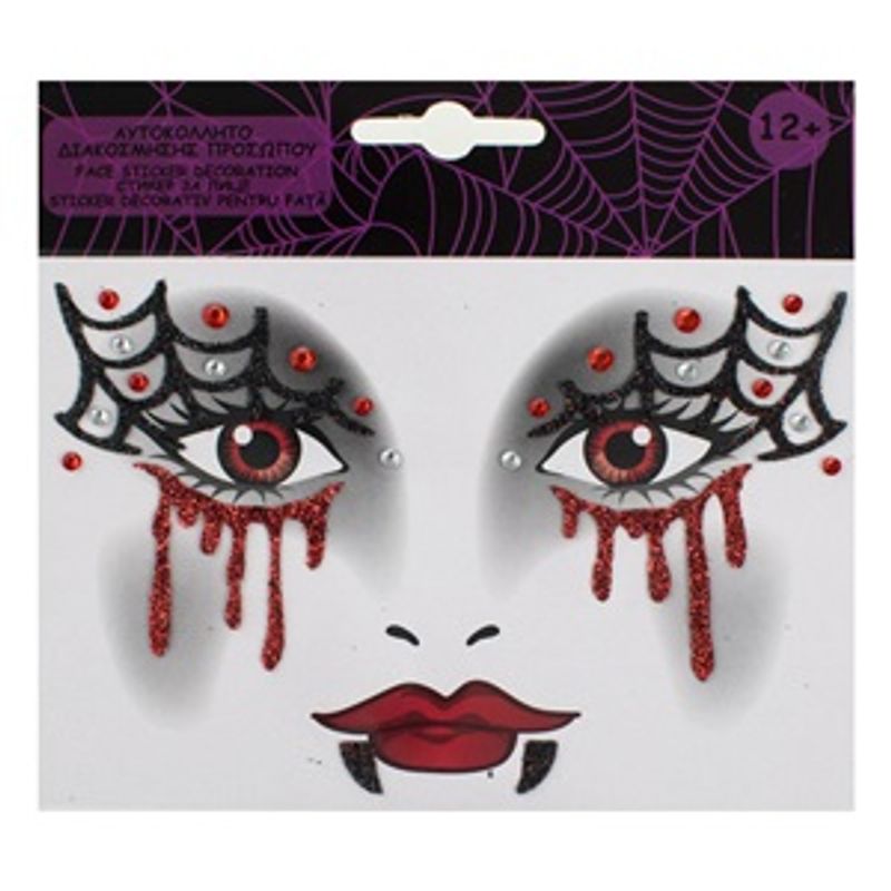 Ingrijire personala si Cosmetice - Machiaj - Accesorii machiaj - Tatuaj temporar cu vampir, autocolant pentru fata, rosu, cu strasuri si efect de sange, pentru Halloween si carnaval - Infinity.ro