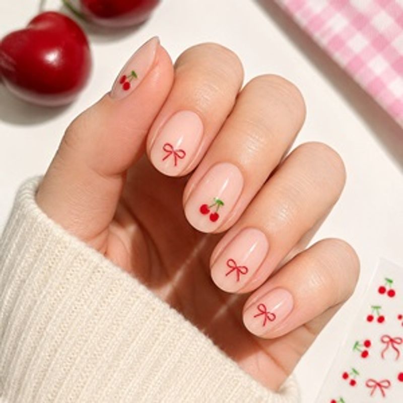 Ingrijire personala si Cosmetice - Manichiura si pedichiura - Produse nail art - Autocolante pentru unghii cu model cirese si fundite, 1 foaie, rosu - Infinity.ro