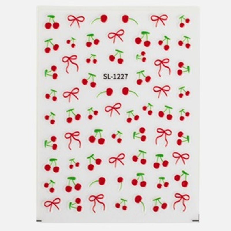 Ingrijire personala si Cosmetice - Manichiura si pedichiura - Produse nail art - Autocolante pentru unghii cu model cirese si fundite, 1 foaie, rosu - Infinity.ro