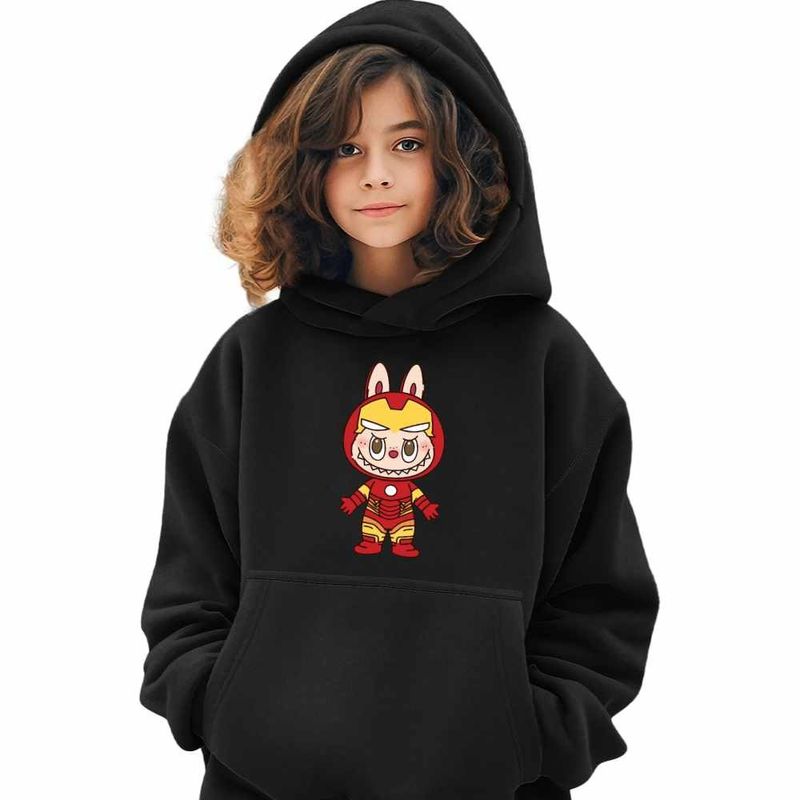 Fashion, accesorii si bijuterii - Copii - Imbracaminte copii - Pulovere si hanorace copii - Hanorac Copii Fete Labubu Iron Man Marvel, negru, marime XS Copii - Infinity.ro