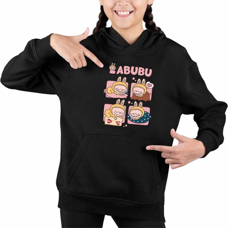 Fashion, accesorii si bijuterii - Copii - Imbracaminte copii - Pulovere si hanorace copii - Hanorac Copii Fete Labubu Baby Sleep Somn Usor Bebelus, negru, marime XS Copii - Infinity.ro